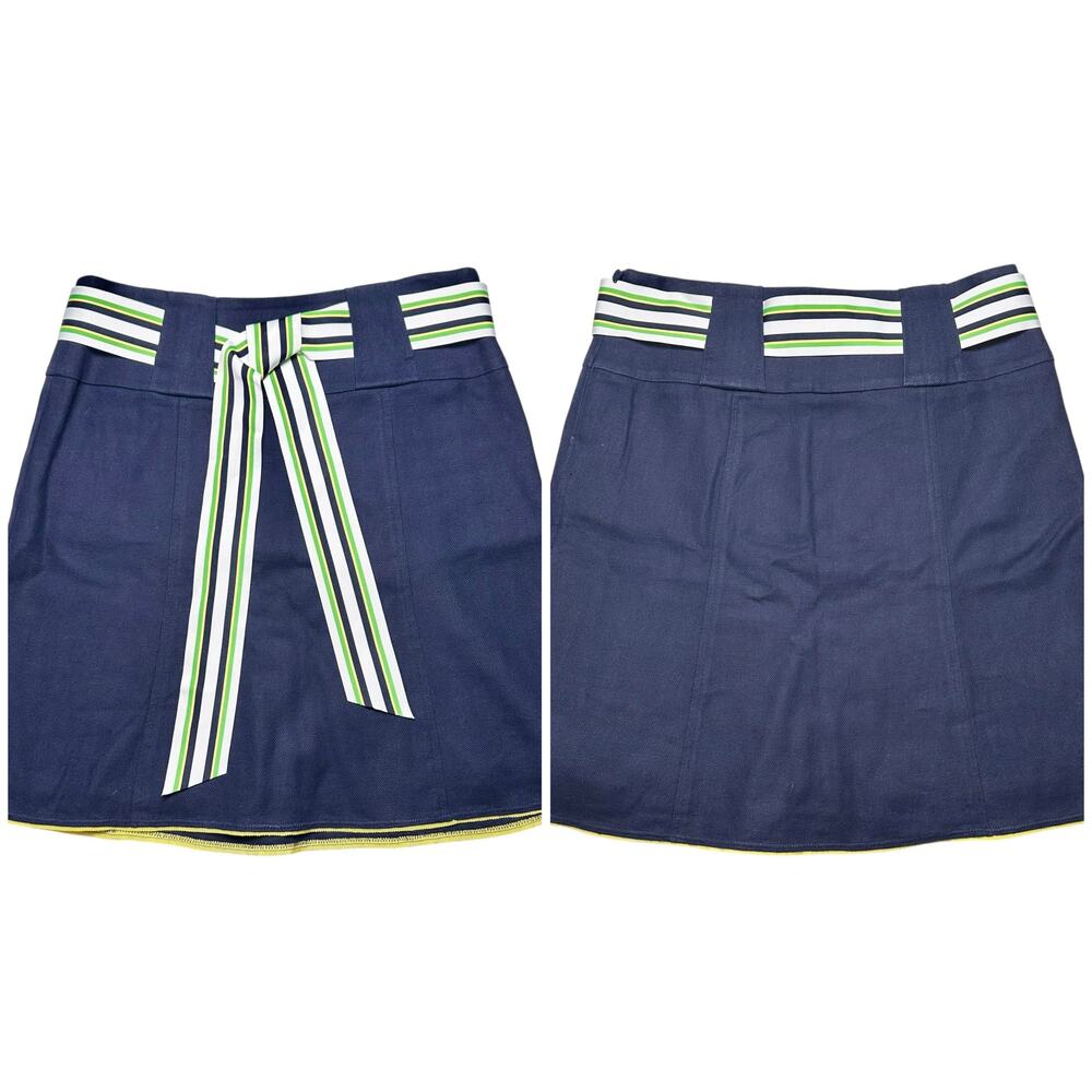Lilly Pulitzer | Women | Linen Cotton Stripe Navy Belted Mini Tennis Skirt | 4